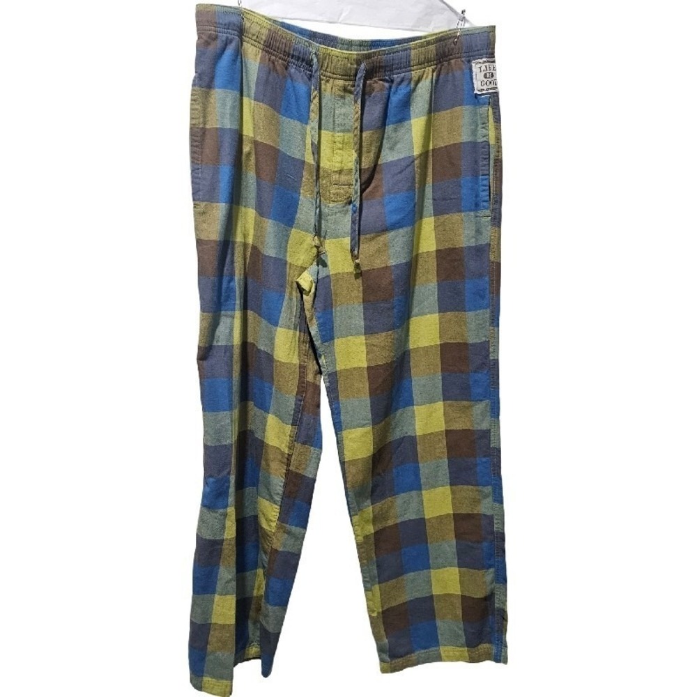 Life Is Good Mens Cotton Drawstring Sleep Pants Size M Blue Green Plaid Casual